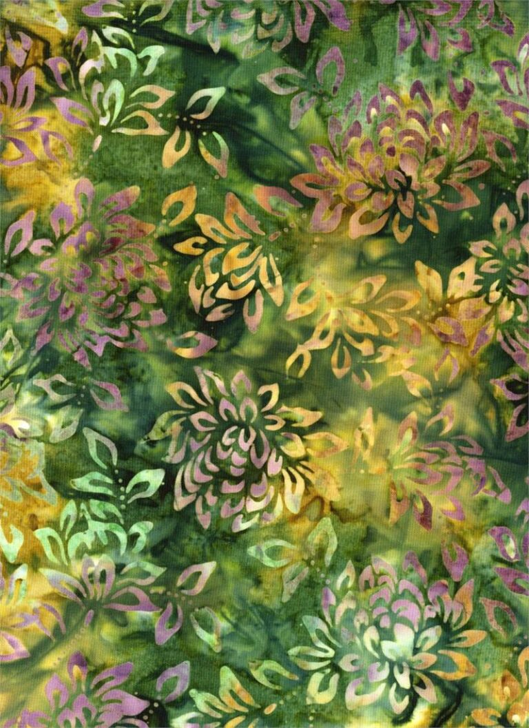 Batik Textiles 4024 Green Tan Purple Flowers Down Under Collection Fabric CREEKSIDE QUILTS