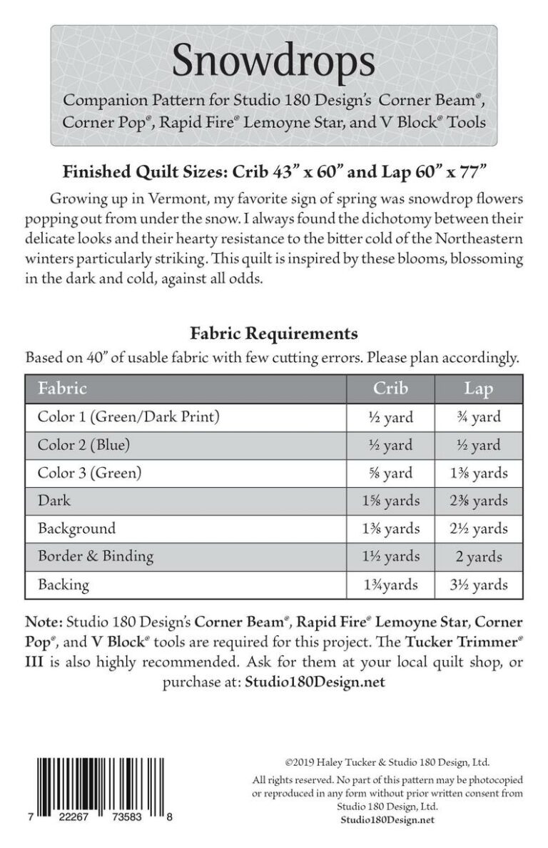 Snowdrops Quilt Pattern Studio 180 Design River Valley Fabrics by