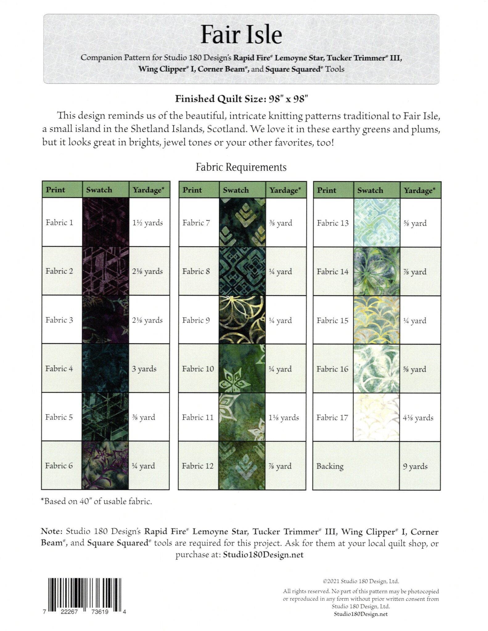 Fair Isle BOM Quilt Kit Studio 180 Island Batik Bellingham Bay