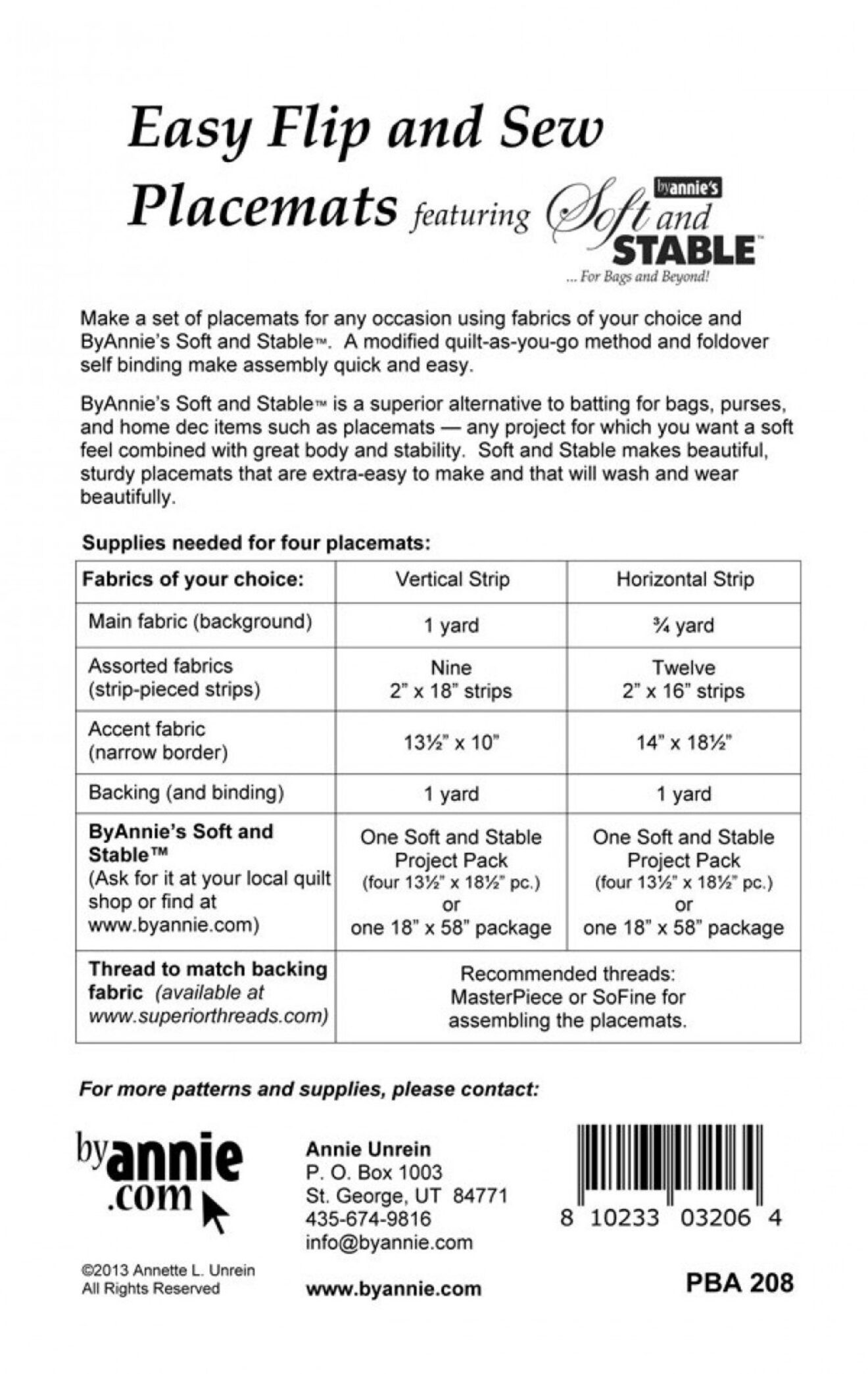 Easy Flip And Sew Placemats Sewing Pattern Two Styles