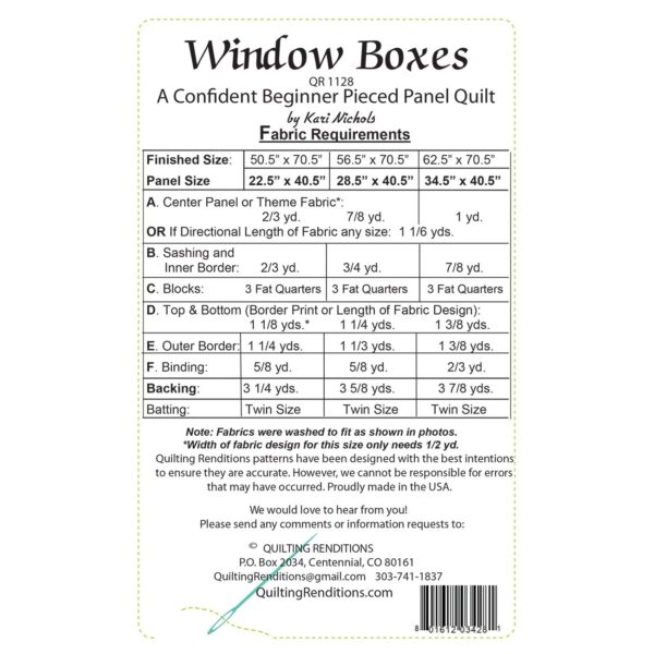 Window Boxes Quilt Pattern Quilting Renditions Kari Nichols