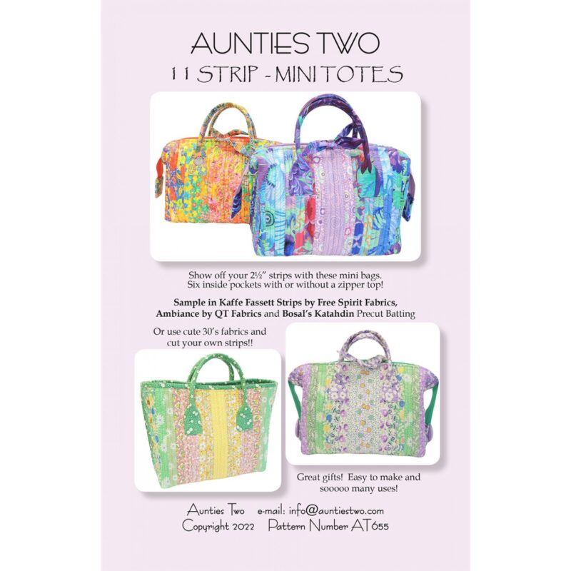 11 Strip Mini Tote Sewing Pattern – Auntie’s Two AT655 – CREEKSIDE QUILTS