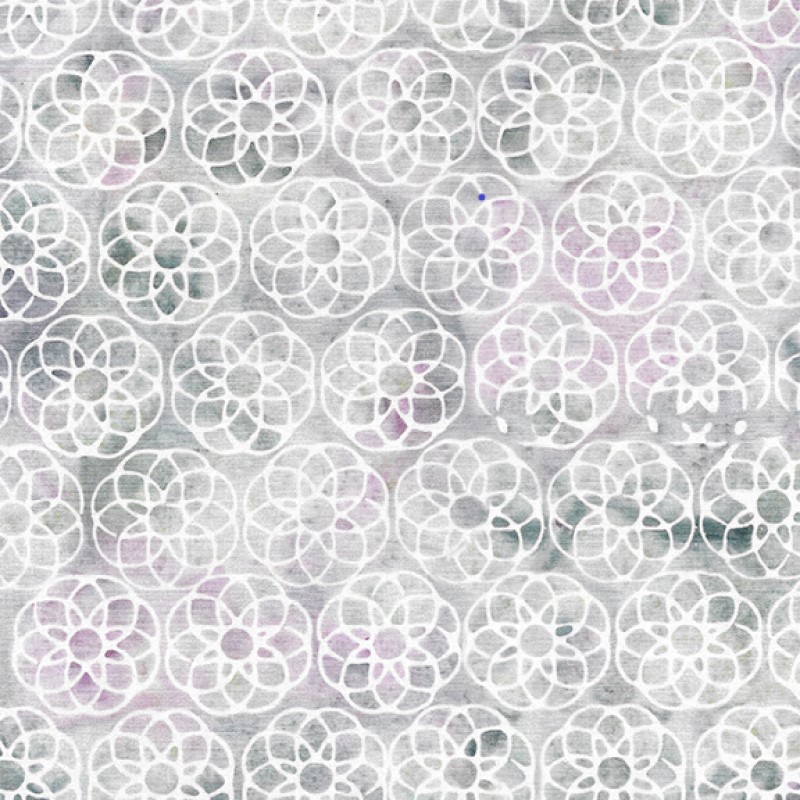 Island Batik - IB 122325868 - Multi Grey Purple White Geometric Flower - Heavy Metal