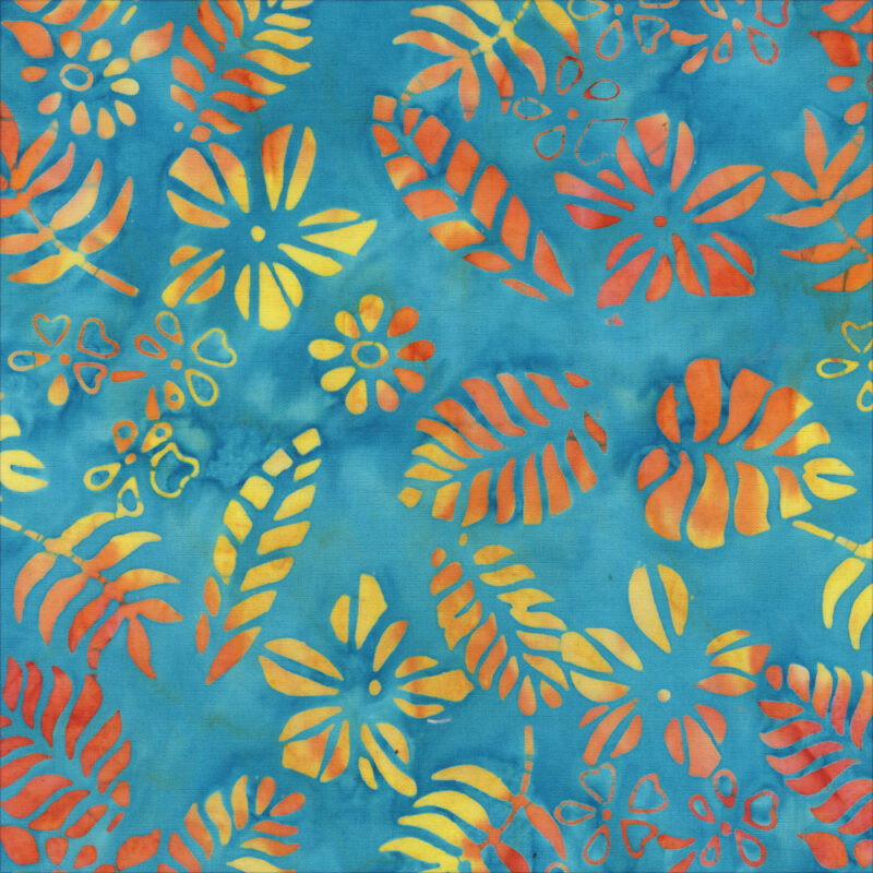 Anthology - 3497Q-X Sunset Aqua Tropical Leaves - Beach Vibes - Batik Fabric