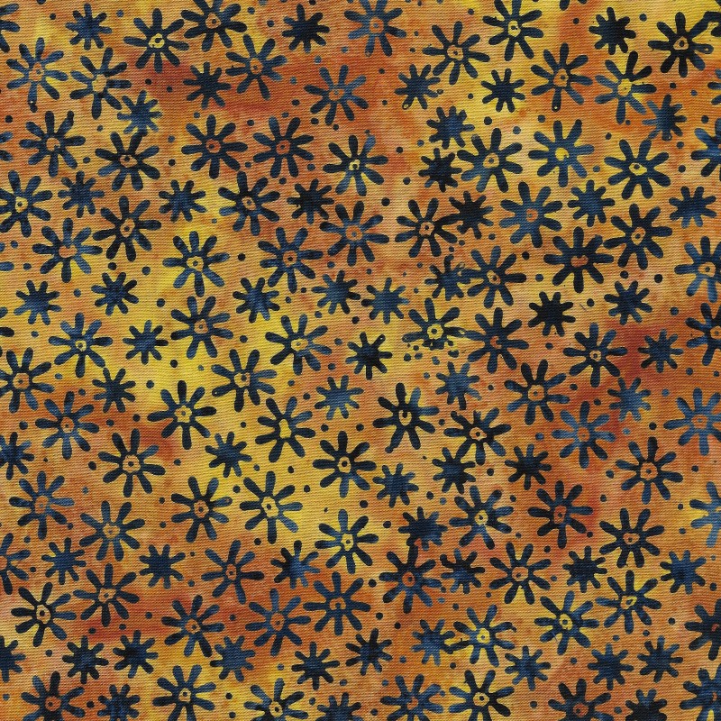 Island Batik - IB 112432282 - Orange Vermillion Mini Daisy - Twilight