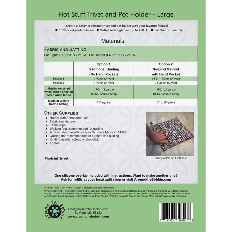 Large Hot Stuff Trivet - 8" Pot Holder Pattern & Silicone Insert - Around The Bobbin - Image 2