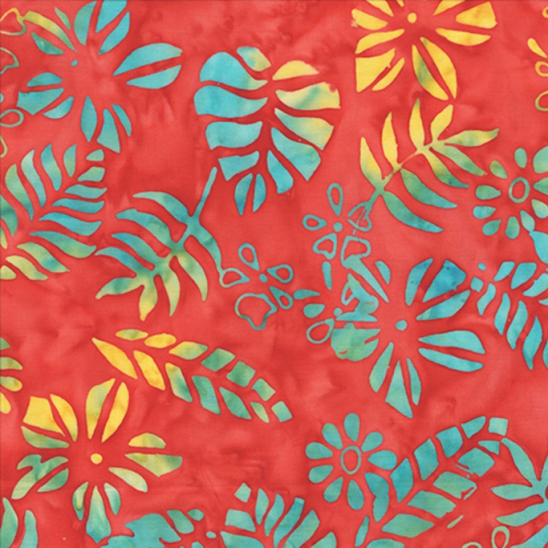 Anthology - 3530Q-X Coral Tropical Leaves - Sunset Sky by JdJ - Batik Fabric