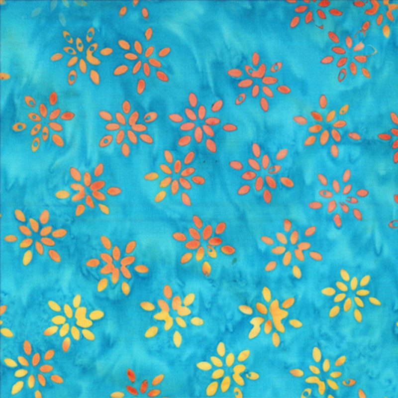 Anthology - 3536Q-X Parrot Blue Sparkling Flowers - Sunset Sky by JdJ - Batik Fabric