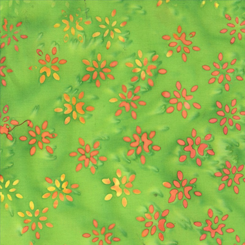 Anthology - 3538Q-X Green Sparkling Flowers - Sunset Sky by JdJ - Batik Fabric