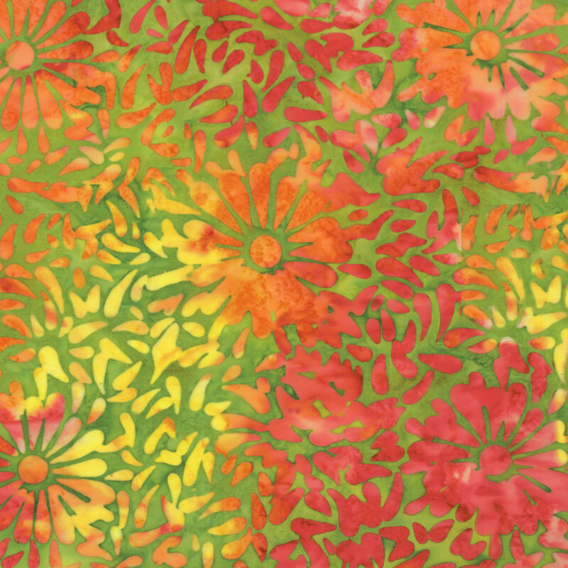 Anthology - 3656Q-X Green Daisy Petals - Tropical by JdJ - Batik Fabric