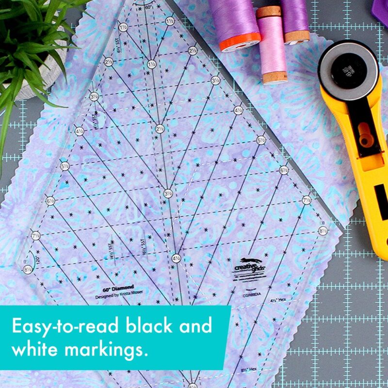 Large 60 Degree Diamond Ruler - Creative Grids - Clear Non-Slip Grip Precision Tool - Image 5