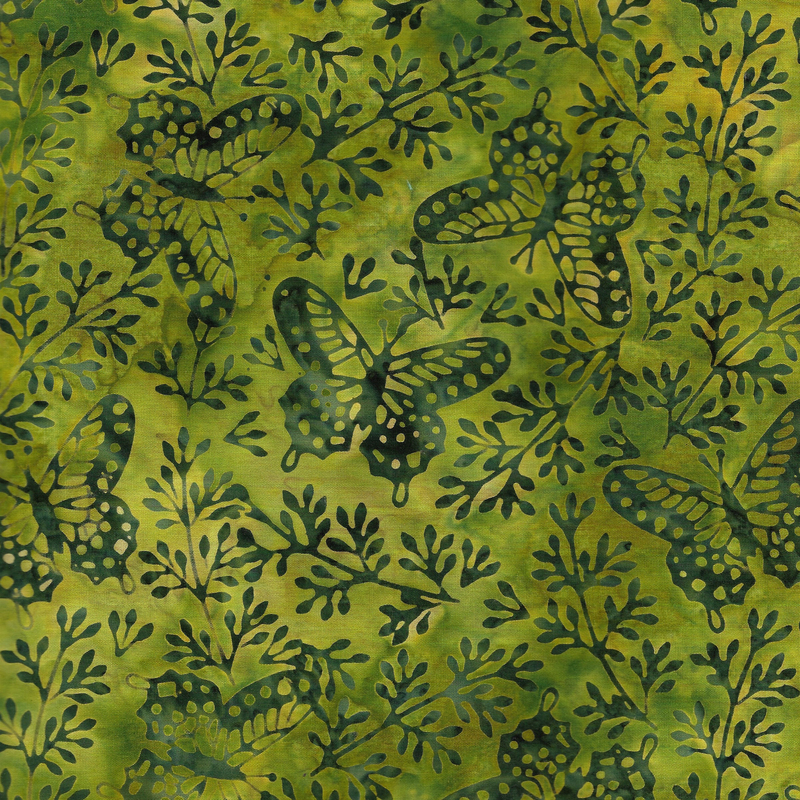 Island Batik - IB 712402630 - Green Lemongrass Butterflies and Leaves - Butterfly Haven