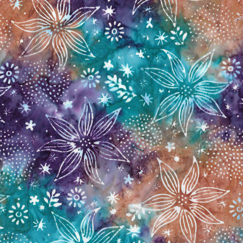 Island Batik - IB 712408881 - Multi Teal Purple Rust Large Floral Mix - Midnight Garden