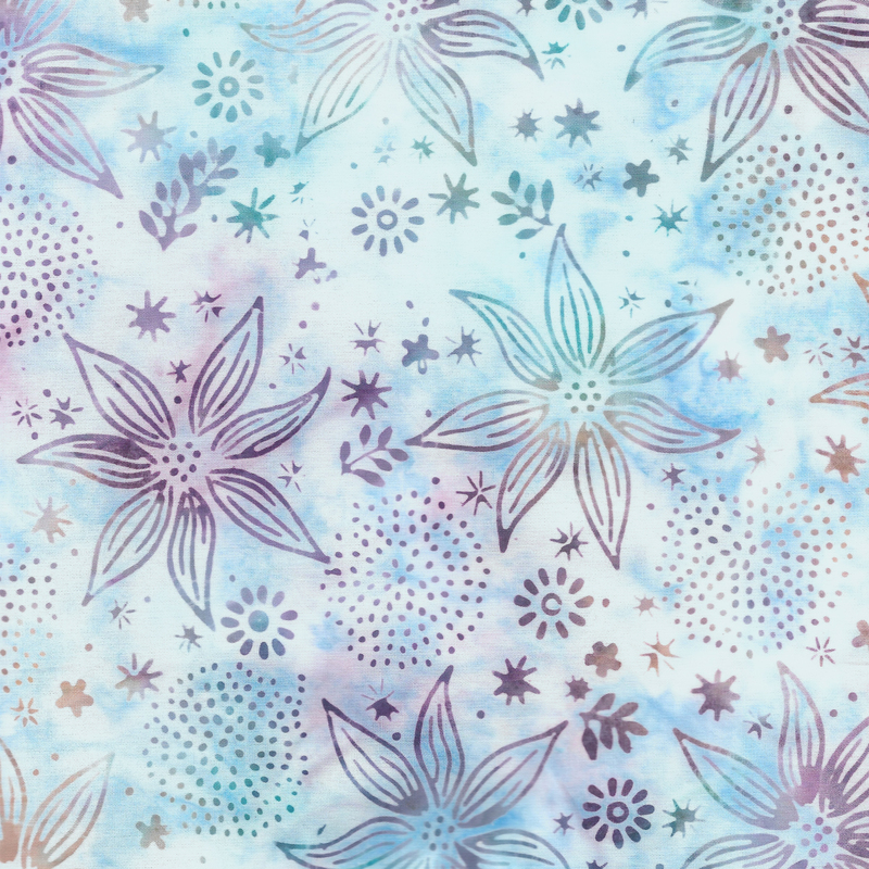 Island Batik - IB 712408882 - Multi Blue Teal White Magenta Large Floral Mix - Midnight Garden