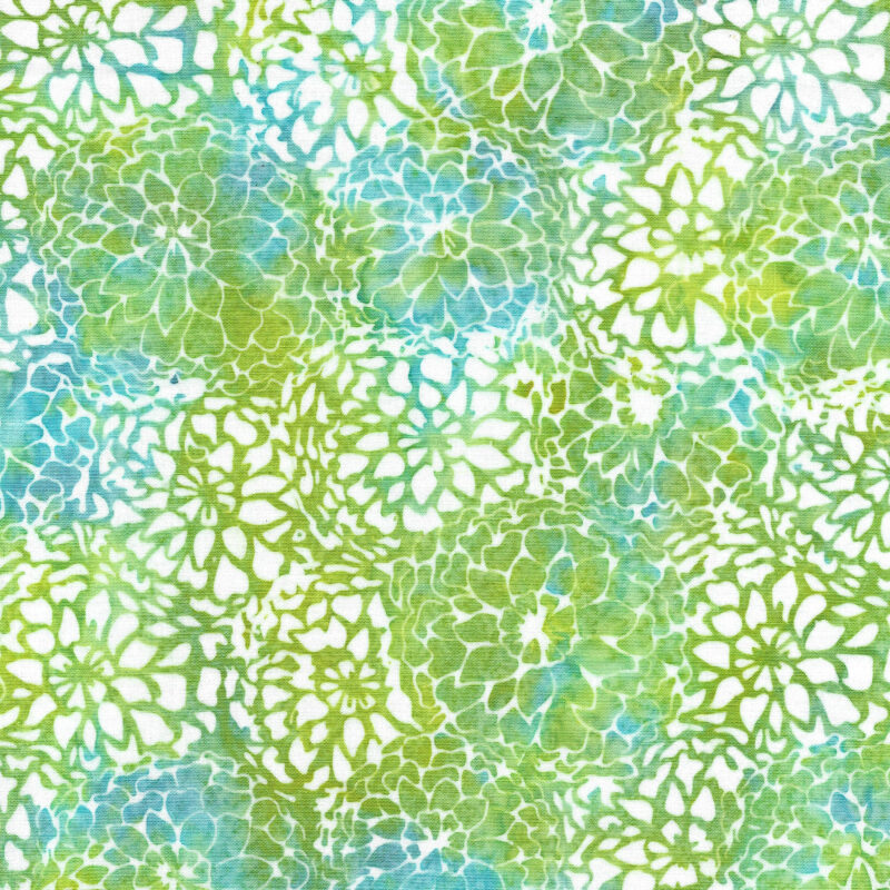 Island Batik - IB 122430840 - Multi Blue Green Marbles Camellia Flower - Petal Poetry