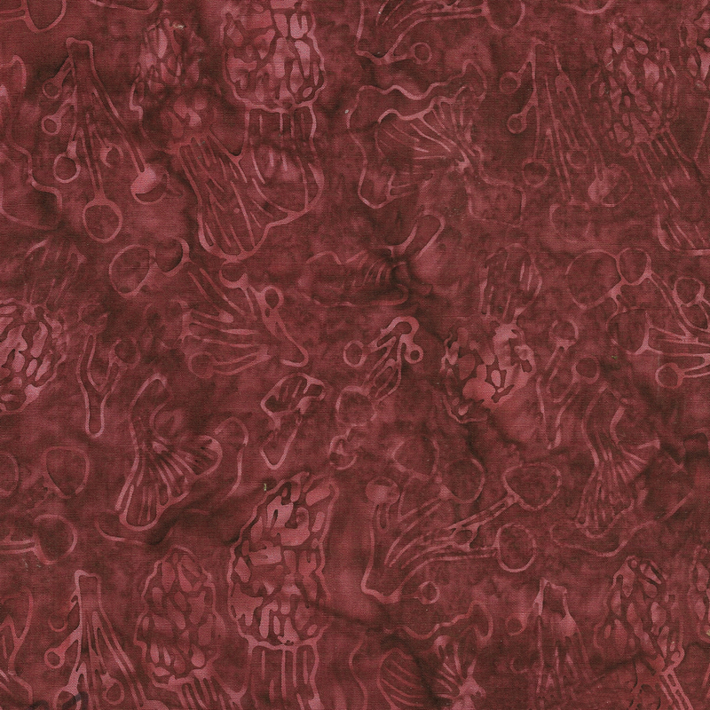 Island Batik - IB 622401390 - Red Burgundy Mushroom Time - Forest Flora