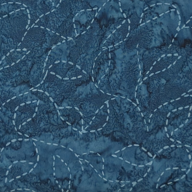 Batik Textiles - 4914 - Denim Blue Stitched Leaves - American Quilt