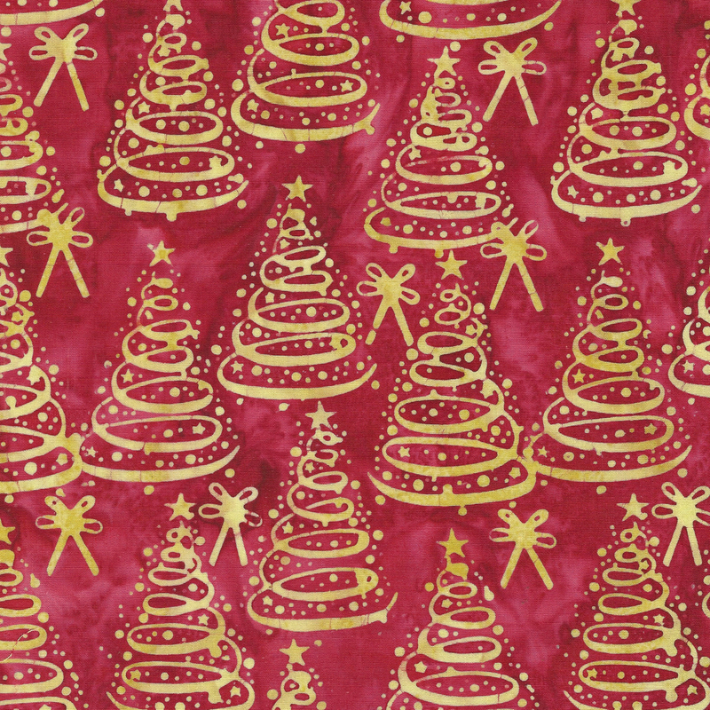 Island Batik - IB 122412345 - Red Imperial Christmas Trees - Merry Moments