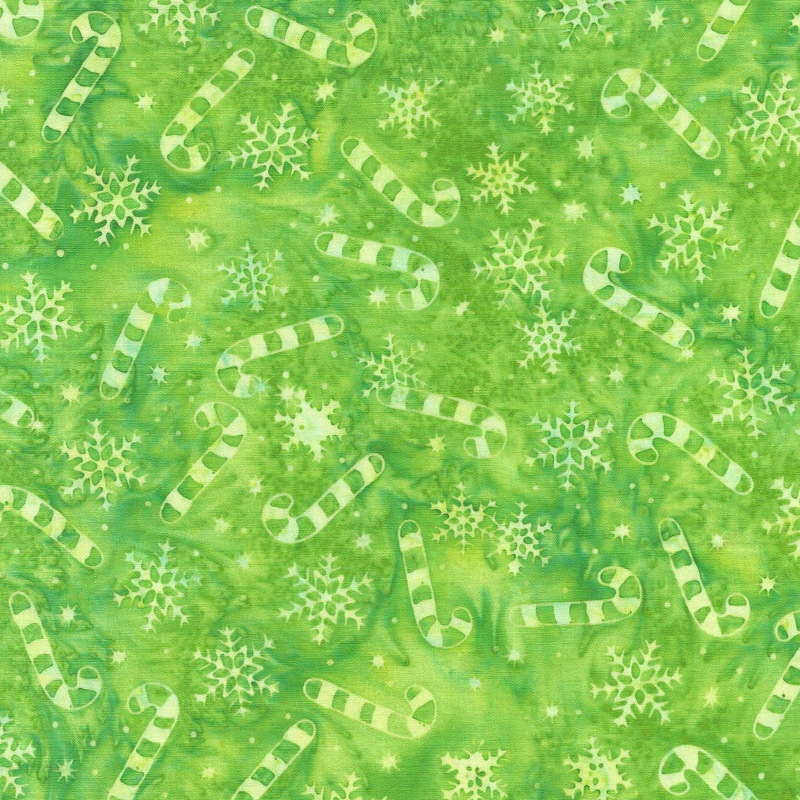 Island Batik - IB 122405630 - Green Lemongrass Candy Cane Snowflakes - Bright Tidings