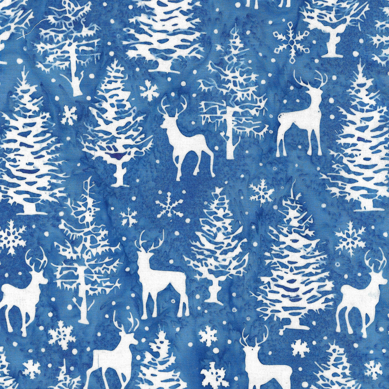 Island Batik - IB 122407570 - Blue Cornflower Trees and Deer - Tinsel Treasures