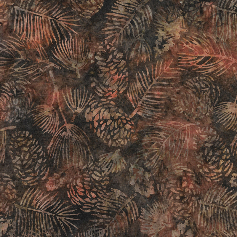 Island Batik - IB 122414075 - Brown Russet Pinecone and Needles - Rustic Riches