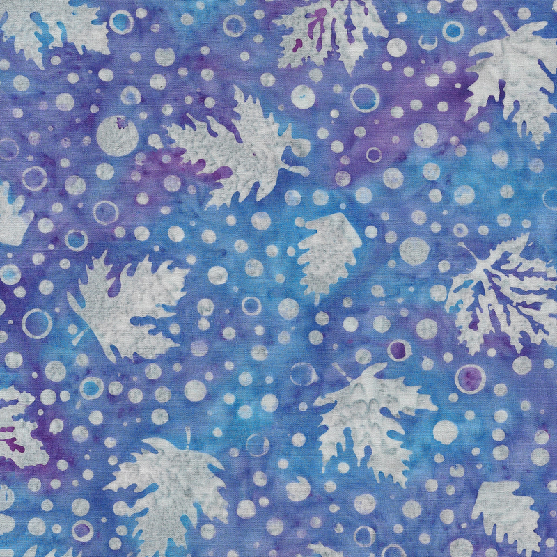 Island Batik - IB 122419828 - Multi Blue Purple Leaves and Dots - Autumn Twilight