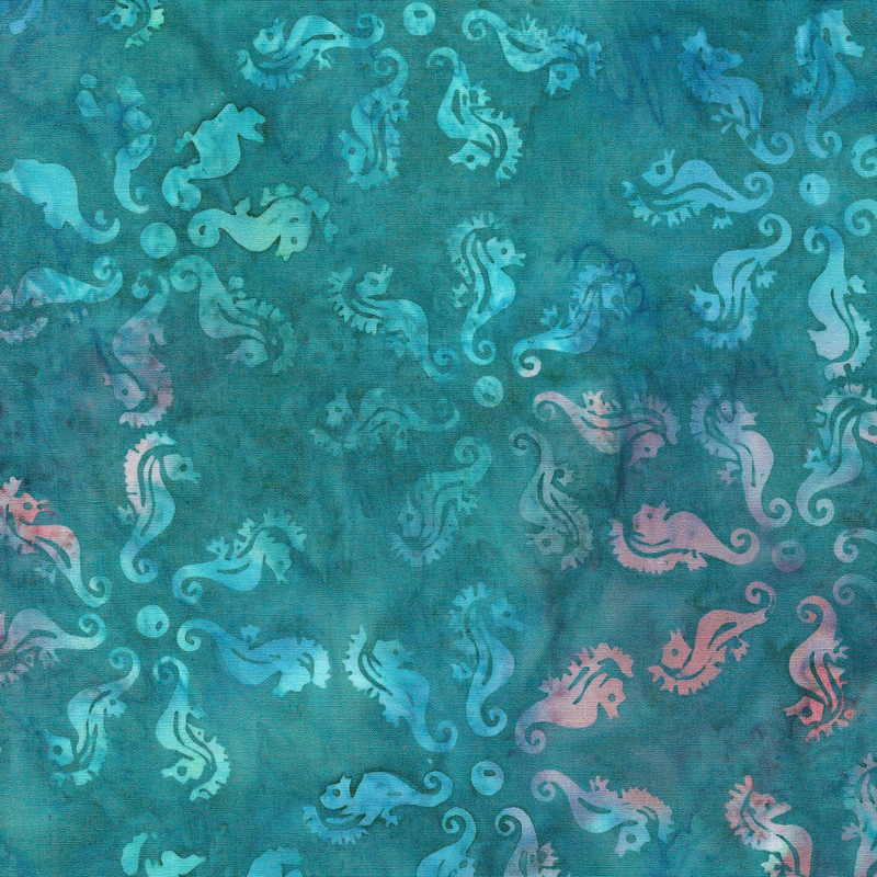 Island Batik - IB 922404960 - Teal Seahorse Medallion - Splish Splash