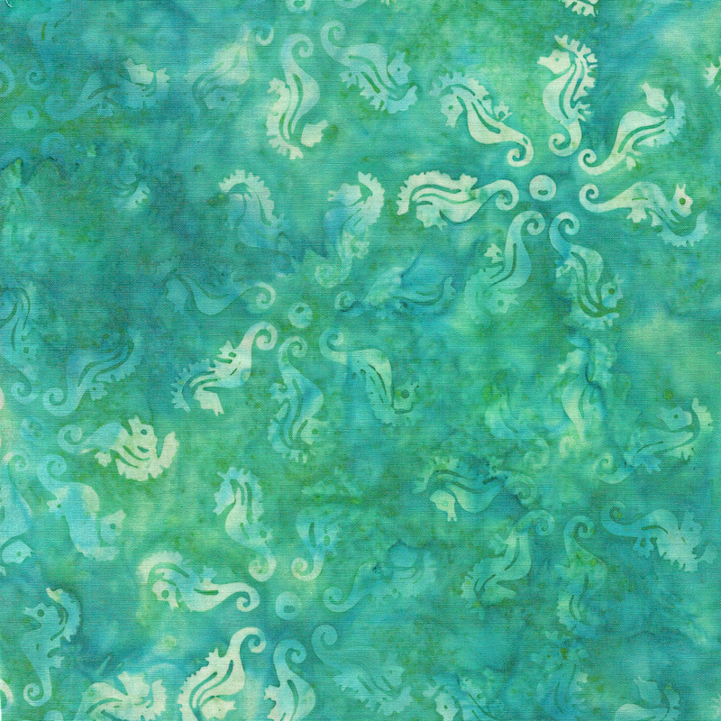 Island Batik - IB 922404970 - Teal Parakeet Seahorse Medallion - Splish Splash