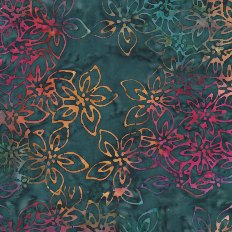 Anthology - 3708Q-X Dark Teal Azaleas - Kashmir - JDJ Batik Fabric